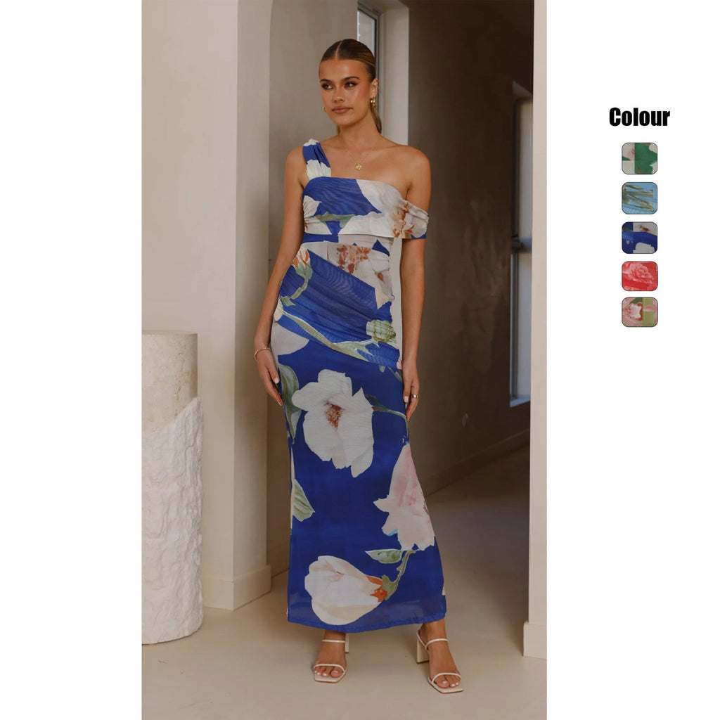 Damen Wickel-Maxikleid mit floralem Muster und elegantem Chiffon-Stoff