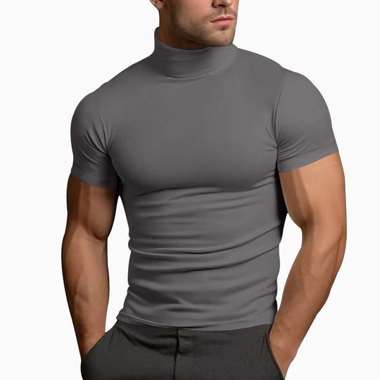 Herren nan körperbetontes Kurzarm-Rollkragenshirt aus Stretchjersey