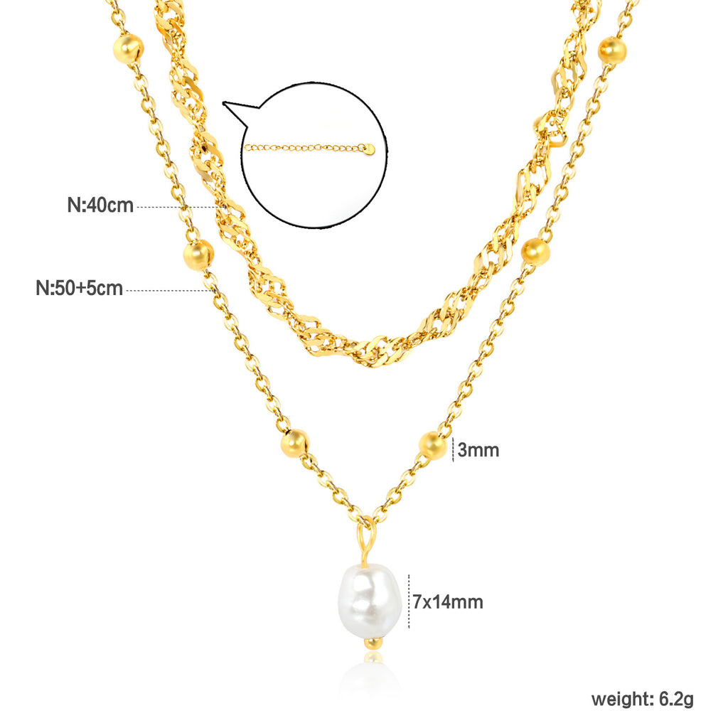 Damen mehrlagige Halskette mit luxuriösem Perlenanhänger und elegantem Kettenmuster Shop Nory