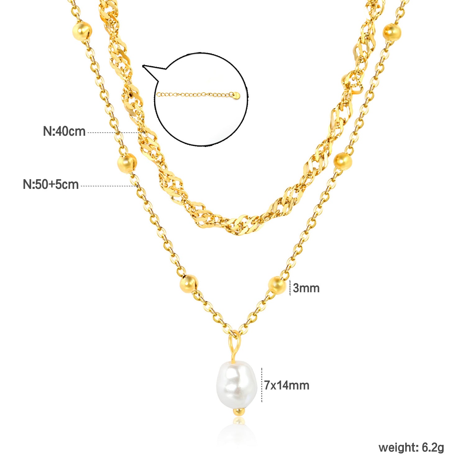 Damen mehrlagige Halskette mit luxuriösem Perlenanhänger und elegantem Kettenmuster Shop Nory