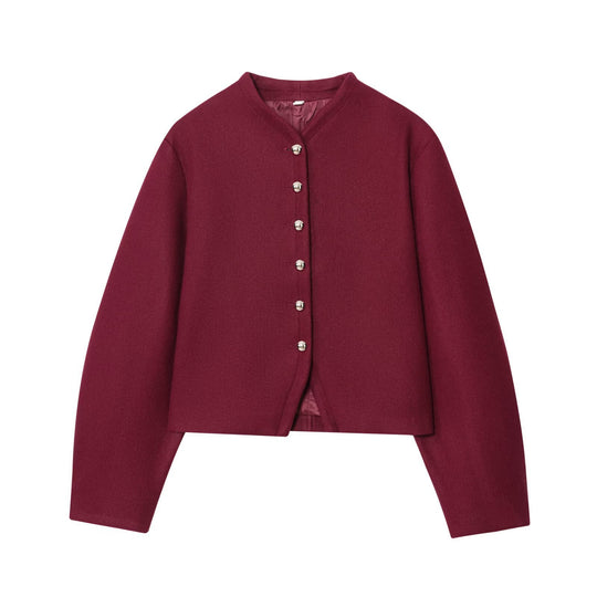 Damen Kurzjacke aus Wollmix mit Rundhals und Zierknopfleiste Shop Nory