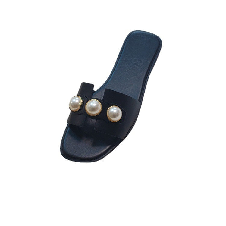 Damen elegante Pantoletten mit Perlenakzenten