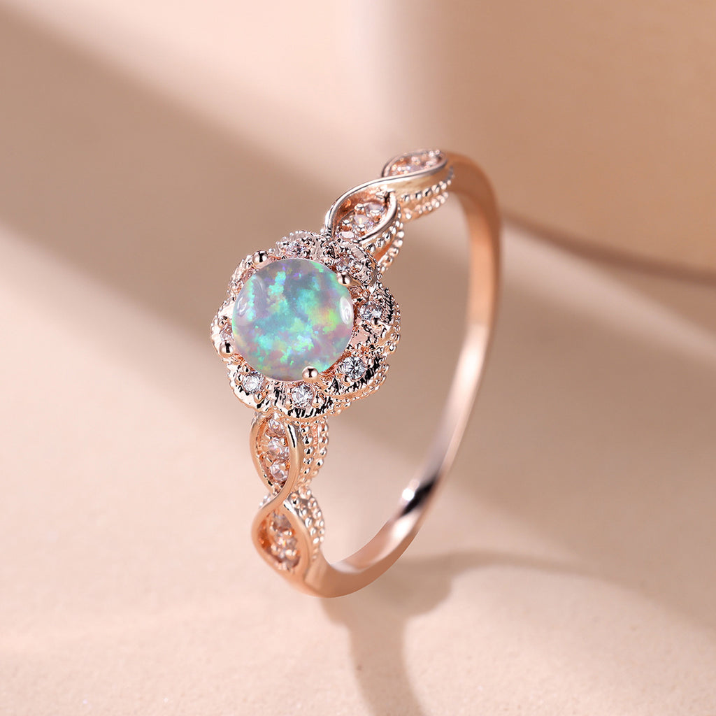 Damen Ring mit funkelndem Opal und floralen Zirkonia-Details Shop Nory