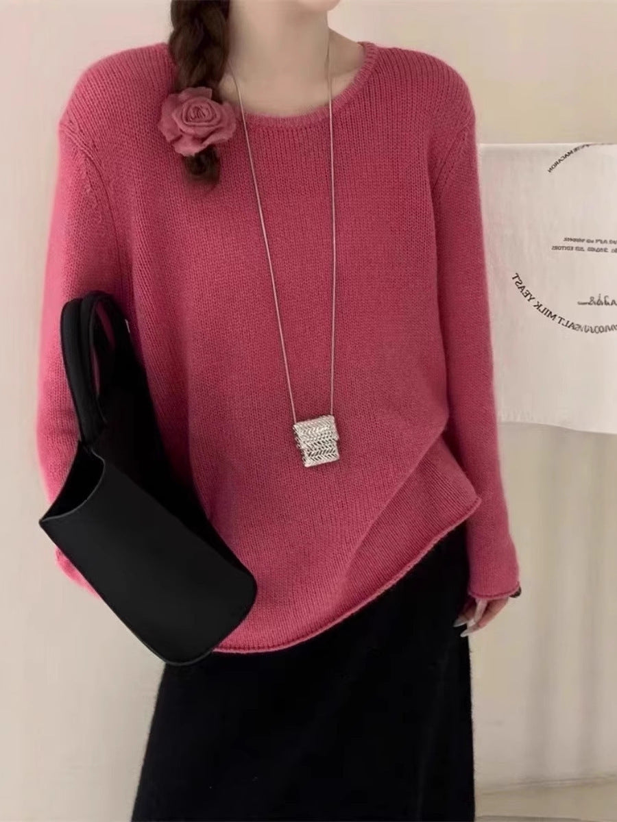 Damen Leichter Oversize-Feinstrickpullover mit Rundhals, dezentem Sheer-Effekt und gerundetem Saum Shop Nory