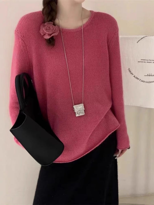 Damen Leichter Oversize-Feinstrickpullover mit Rundhals, dezentem Sheer-Effekt und gerundetem Saum Shop Nory