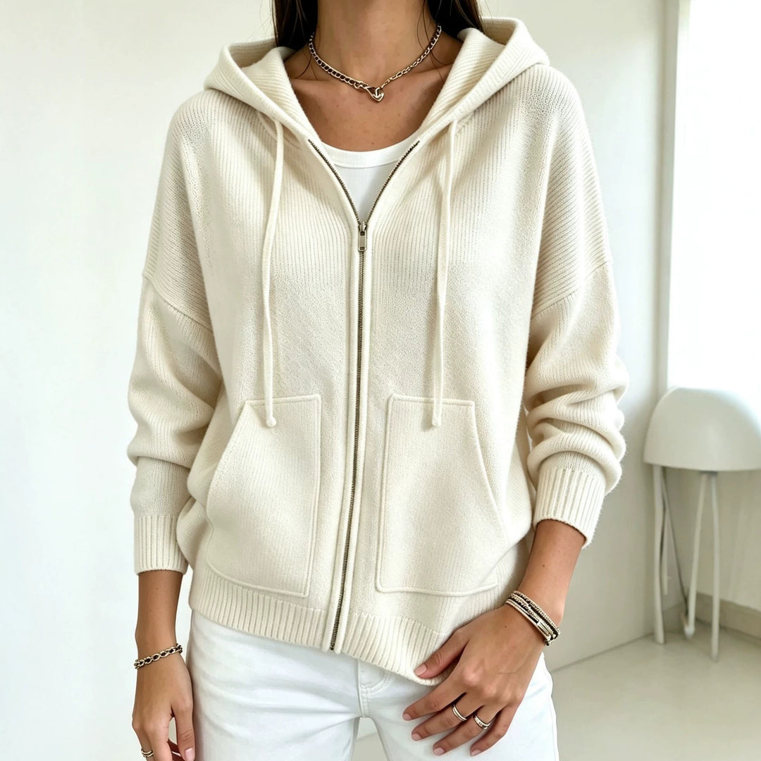 Damen Kapuzen-Wollmix Zip-Cardigan mit kastiger Passform und Kängurutaschen Shop Nory