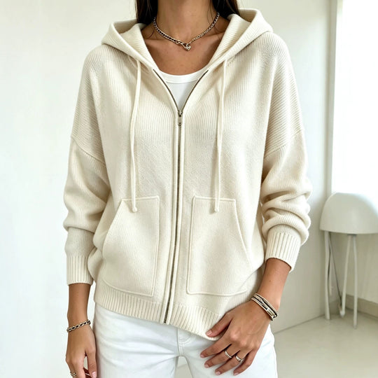 Damen Kapuzen-Wollmix Zip-Cardigan mit kastiger Passform und Kängurutaschen Shop Nory