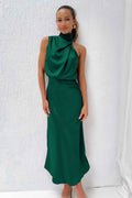 Damen Elegantes Maxikleid mit asymmetrischem Kragen und fließendem Schnitt