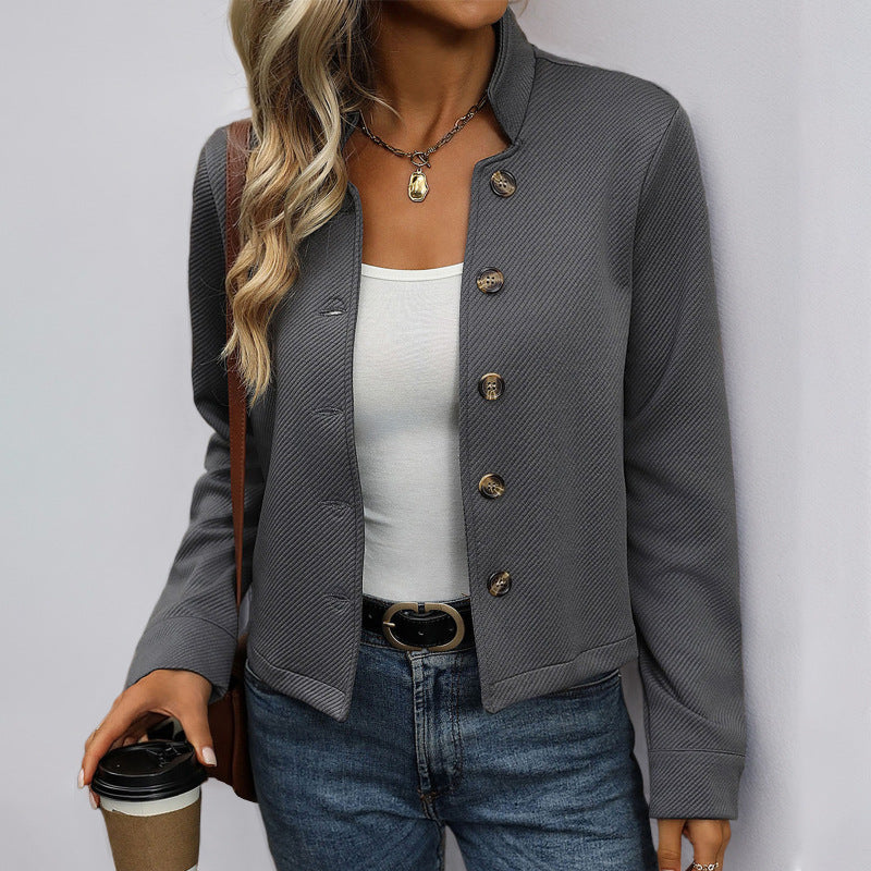 Damen stylische Jacke mit Knopfdetails und modernem Schildkragen