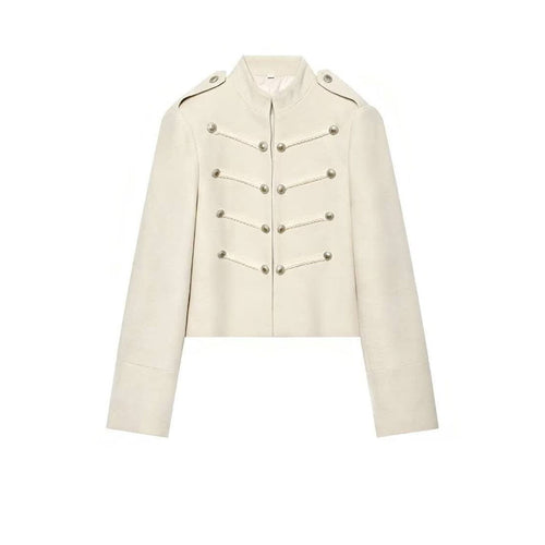 Damen kurze militärische Jacke mit Stehkragen, Zierkordeln und Zierknöpfen Shop Nory