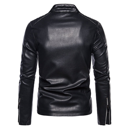 Herren Schlanke Kunstleder-Bikerjacke mit Stehkragen, Steppeinsätzen und Reißverschlusstaschen Shop Nory