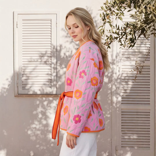 Damen Gestepptes Blumen-Kimono mit Bindegürtel Shop Nory