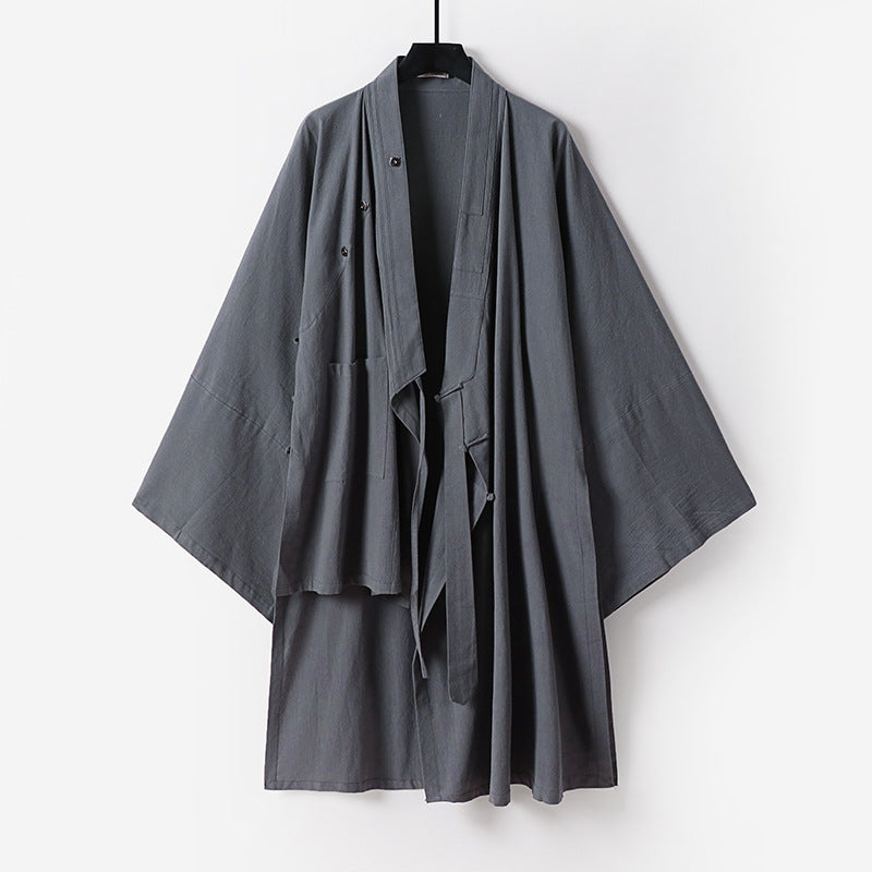 Unisex Oversize-Kimono-Mantel aus Baumwollmix mit weitem Schnitt und Bindegürtel Shop Nory