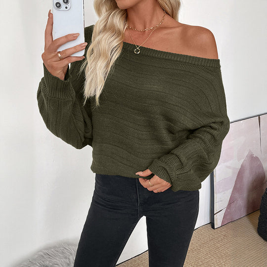 Damen Oversize Off-Shoulder Grobstrick-Tunika mit überschnittener Schulter und Ballonärmeln Shop Nory