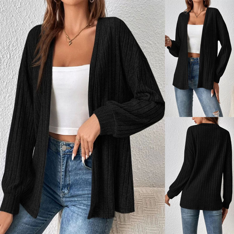 Damen Offener Gerippter Longcardigan aus feinem Strick mit Oversize-Ärmeln Shop Nory
