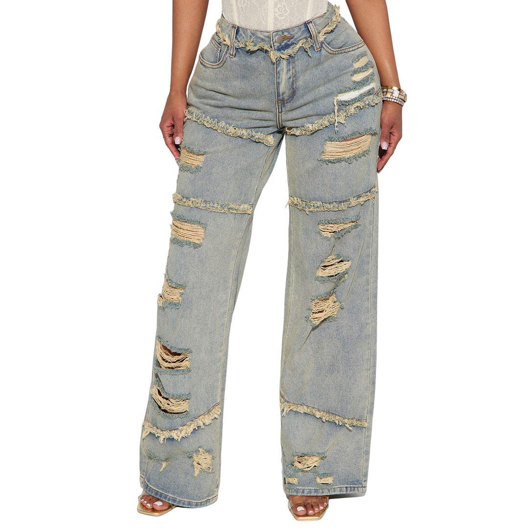 Damen Hochtaillierte Oversize-Jeans mit weitem Bein und ausgefransten Rissen Shop Nory