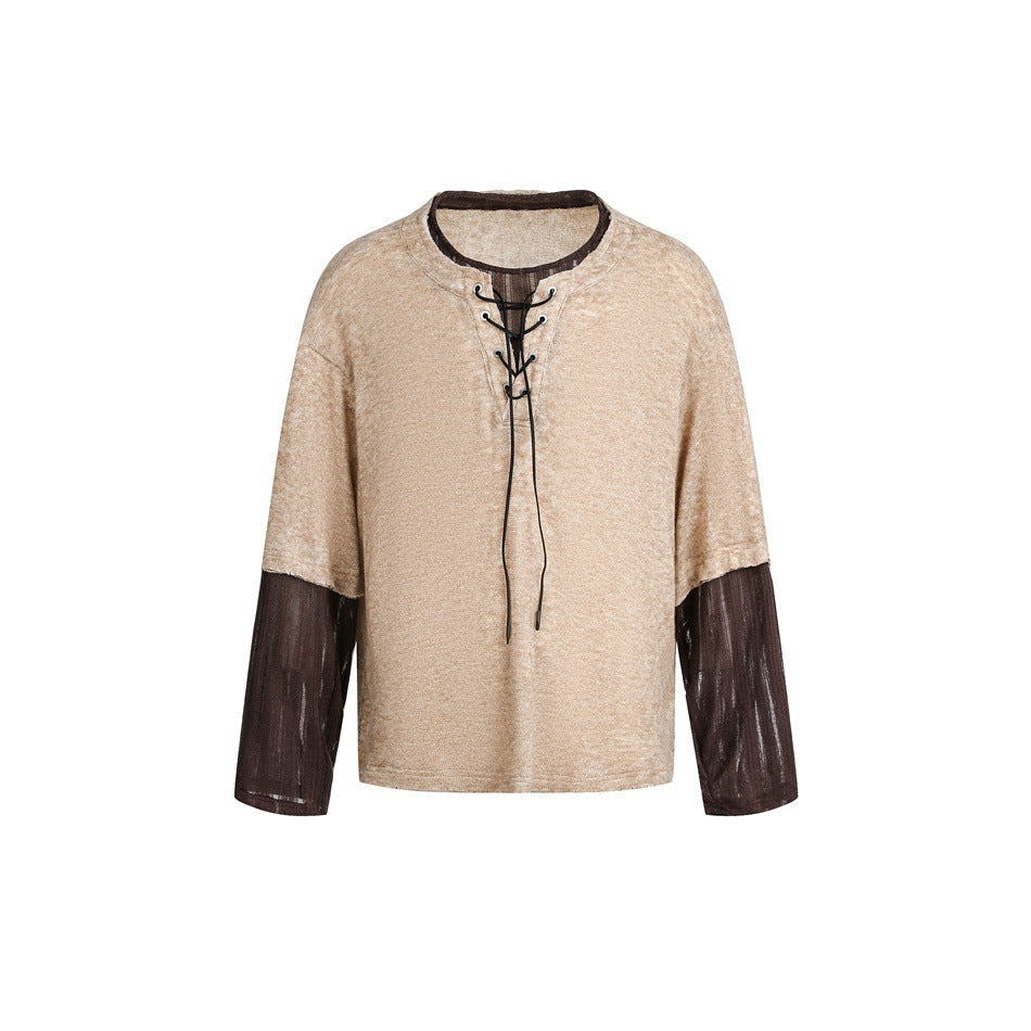 Damen Samtiges Longsleeve mit Schnürdetail und durchsichtigen Ärmel‑Einsätzen Shop Nory