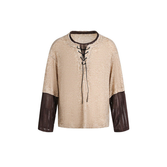 Damen Samtiges Longsleeve mit Schnürdetail und durchsichtigen Ärmel‑Einsätzen Shop Nory