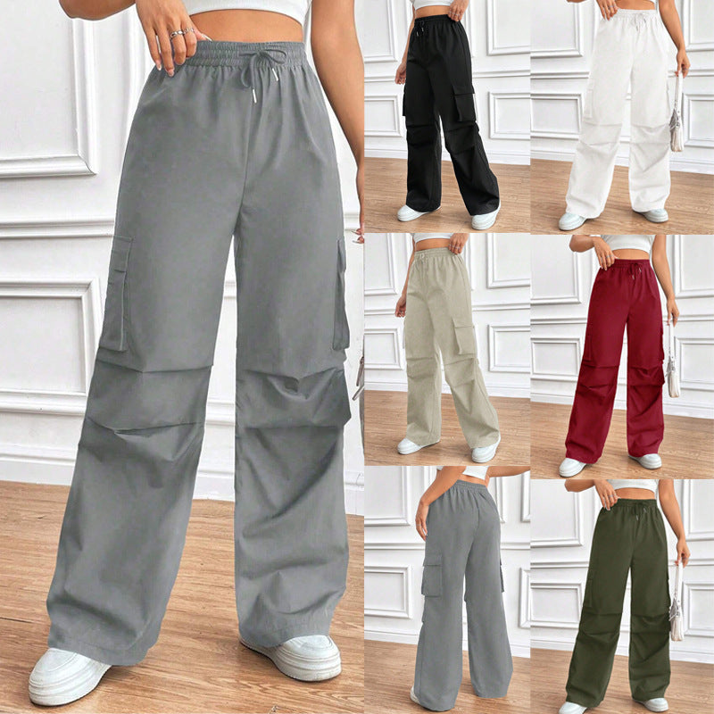 Damen Weite High‑Waist Cargo‑Hose mit Elastikbund und großen Klappentaschen Shop Nory