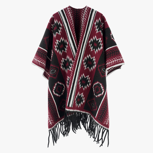 Damen Azteken‑inspiriertes Fransen‑Poncho‑Cape im Oversize‑Rechteckschnitt Shop Nory