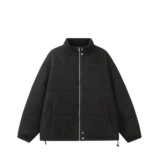 Unisex Boxy‑Steppjacke im Samtfinish mit hohem Funnelkragen und verstellbarem Saum Shop Nory