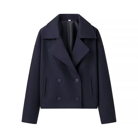 Damen Kurzer Boxy-Wollmix-Peacoat mit doppelreihiger Knopfleiste und aufgesetzten Taschen Shop Nory