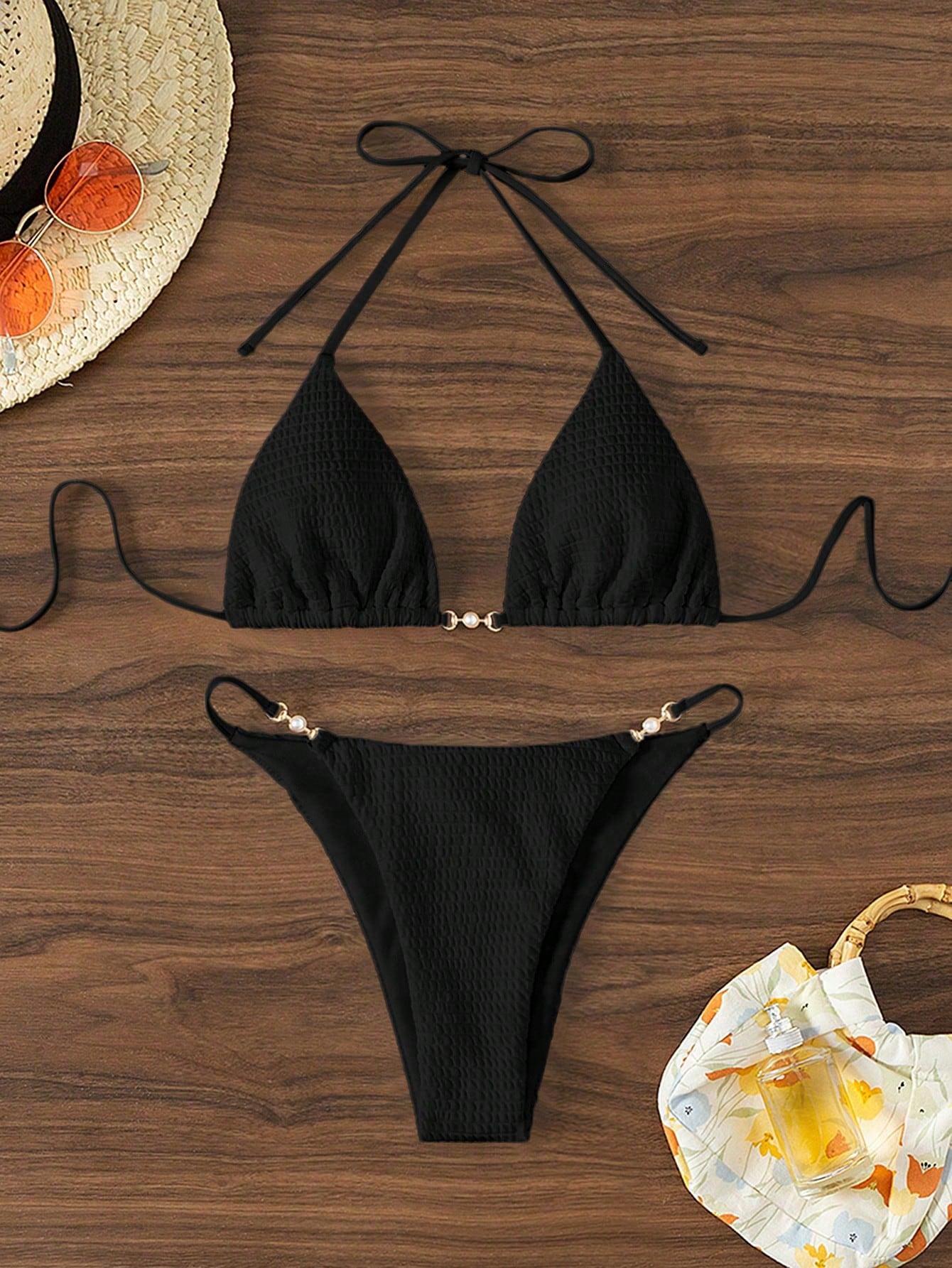 Damen Triangel-Bikini mit modischen Schnürdetails und eleganten Akzenten