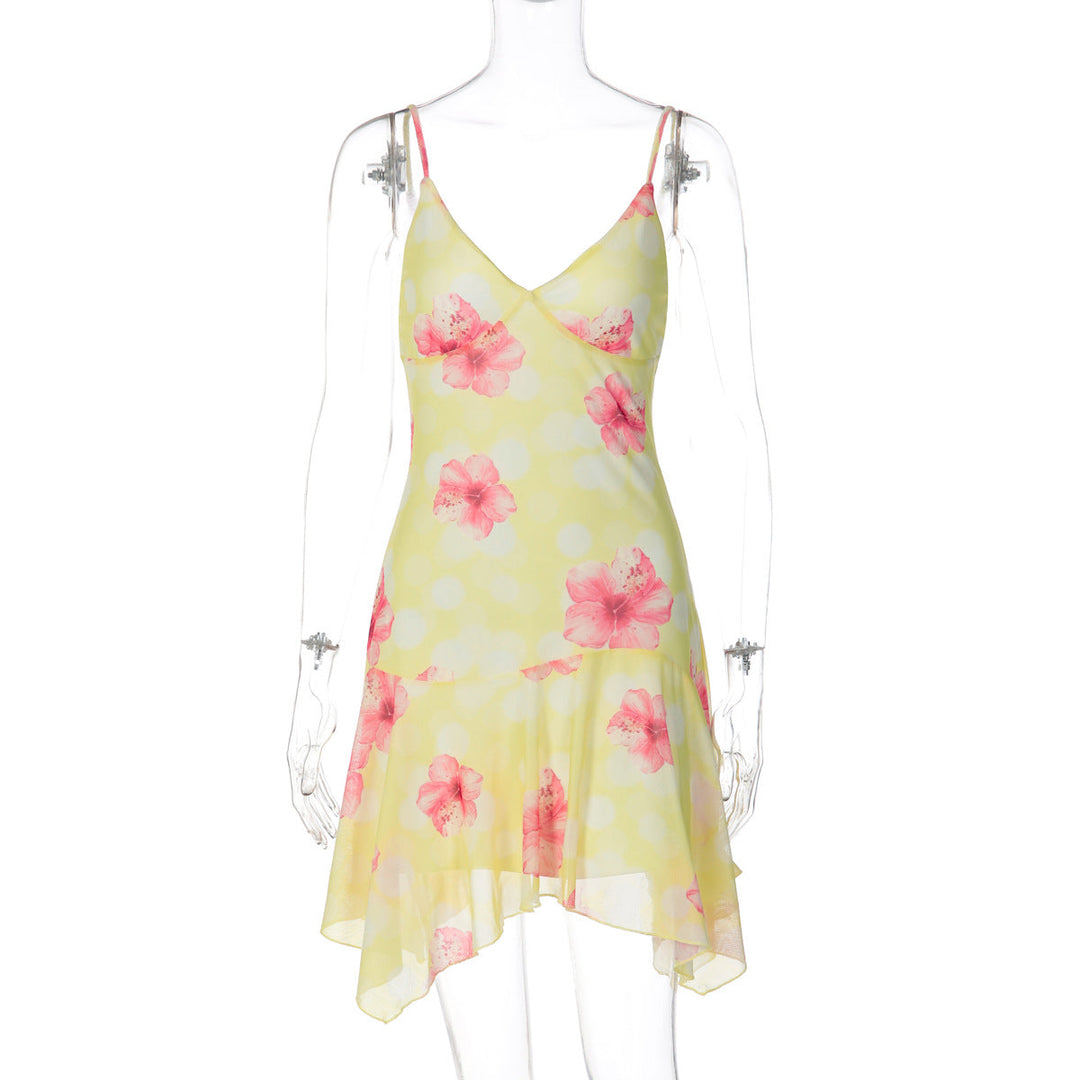 Damen verspieltes Spaghetti-Kleid mit asymmetrischem Saum Shopnory