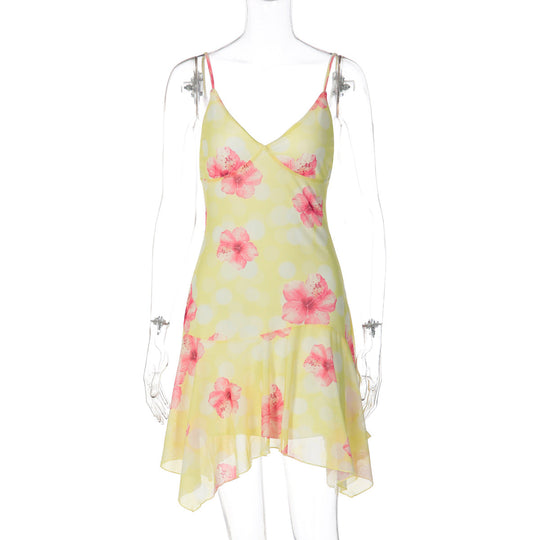 Damen verspieltes Spaghetti-Kleid mit asymmetrischem Saum Shopnory