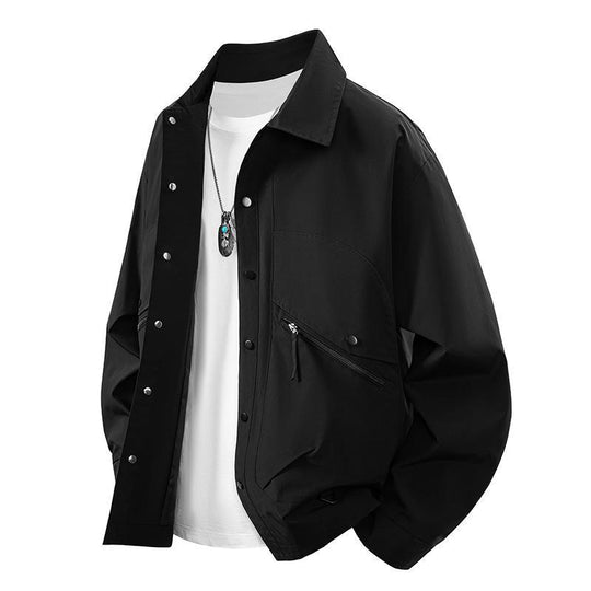 Herren Overshirt-Coachjacke im Urban-Utility-Stil mit Druckknopfleiste und schräger Reißverschlusstasche Shop Nory
