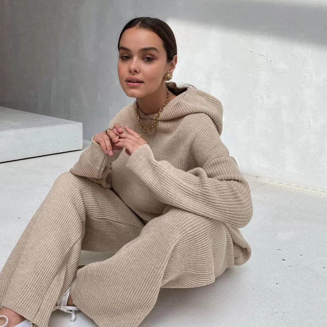 Damen gemütliches Lounge-Set mit Kapuzenpullover, Kängurutasche und weitem Jersey-Hose Shop Nory