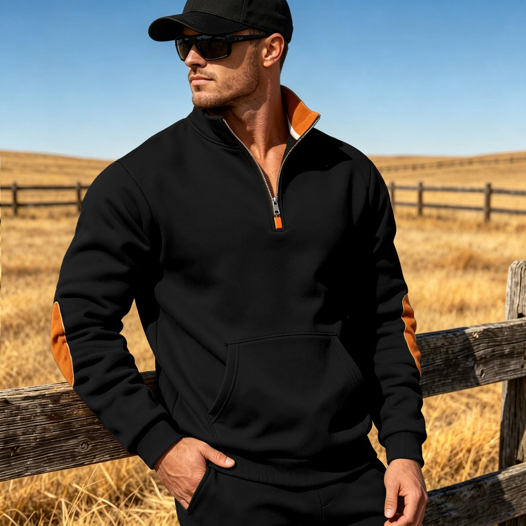 Herren Athletisches Halbzip-Sweatshirt mit Ellenbogenpatches und Kängurutasche Shop Nory