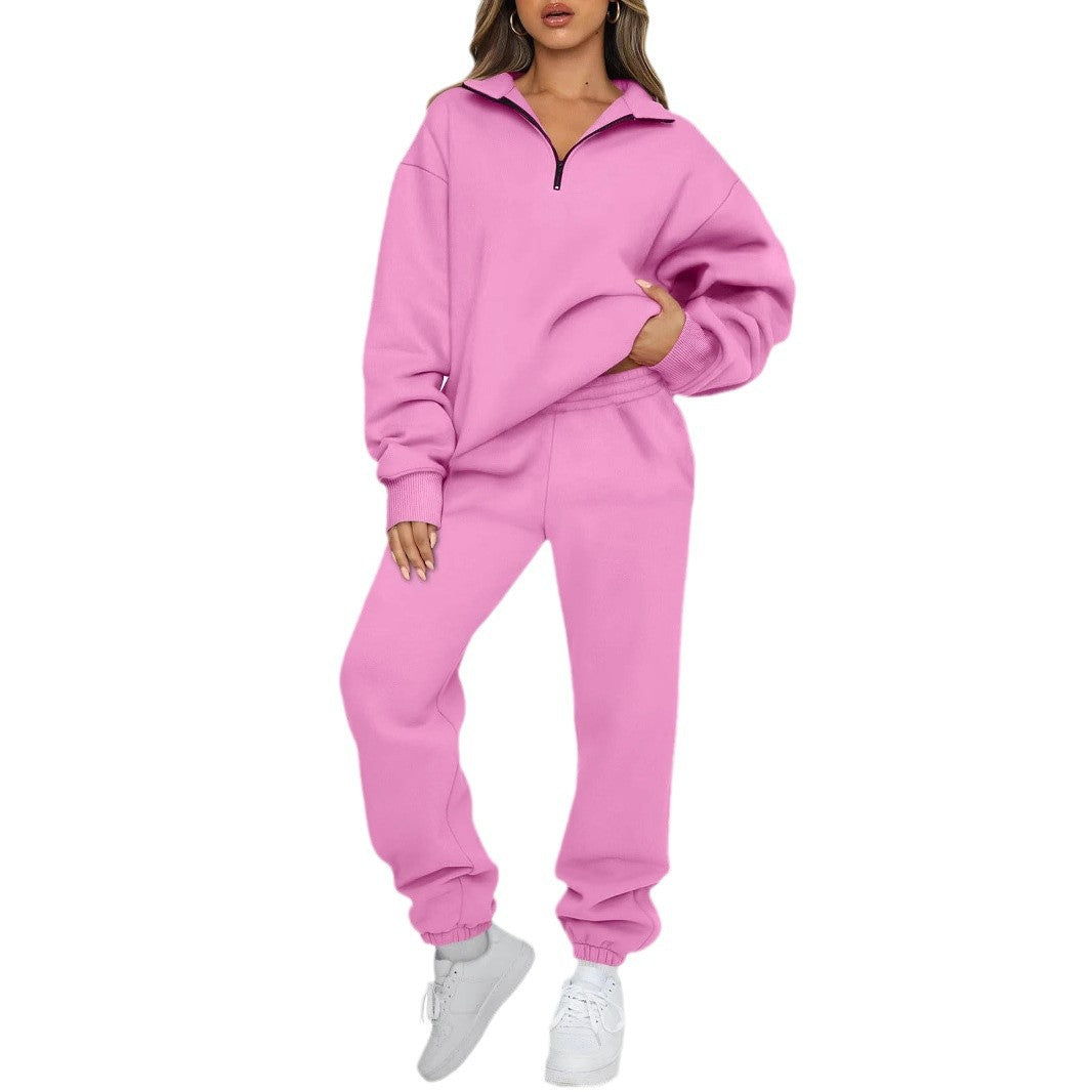 Damen nan Oversize Sweatshirt mit halbem Reißverschluss und Highwaist Jogginghose Set Shop Nory