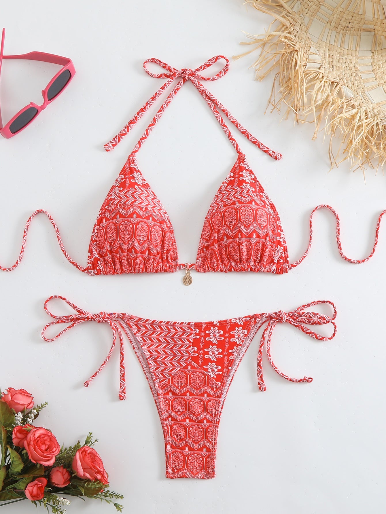 Damen Triangel-Bikini-Set mit verspieltem Blumenmuster
