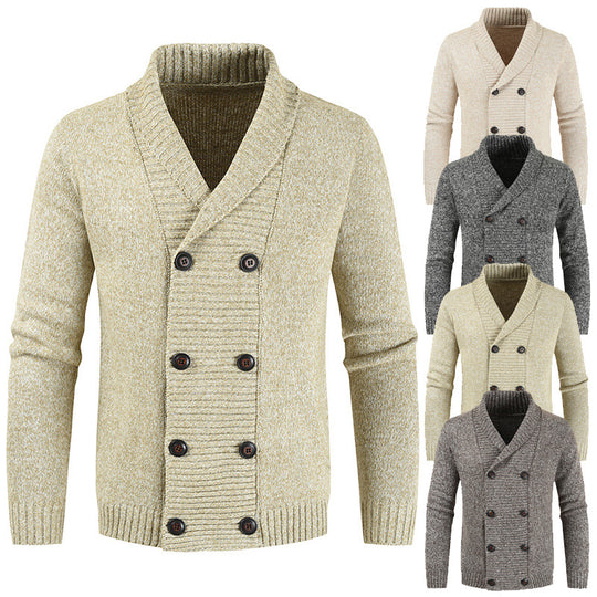 Herren doppelreihige Strickcardigan mit Schalkragen, strukturierter Maschenoptik und gerippten Bündchen Shop Nory
