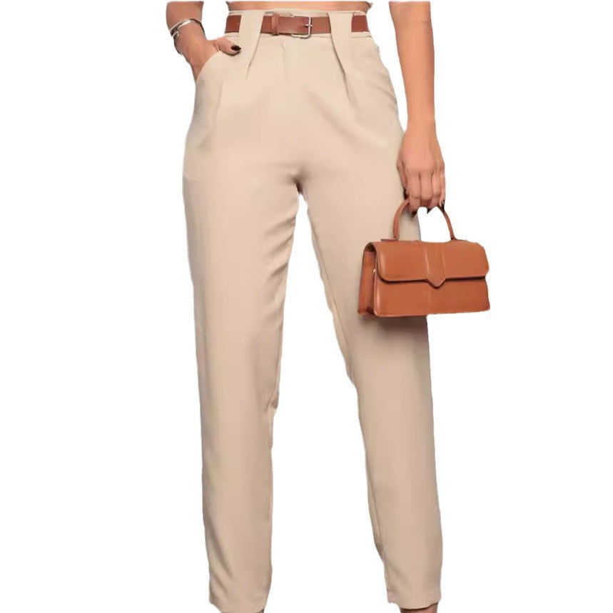 Damen elegante Hochbundhose mit Faltendetails