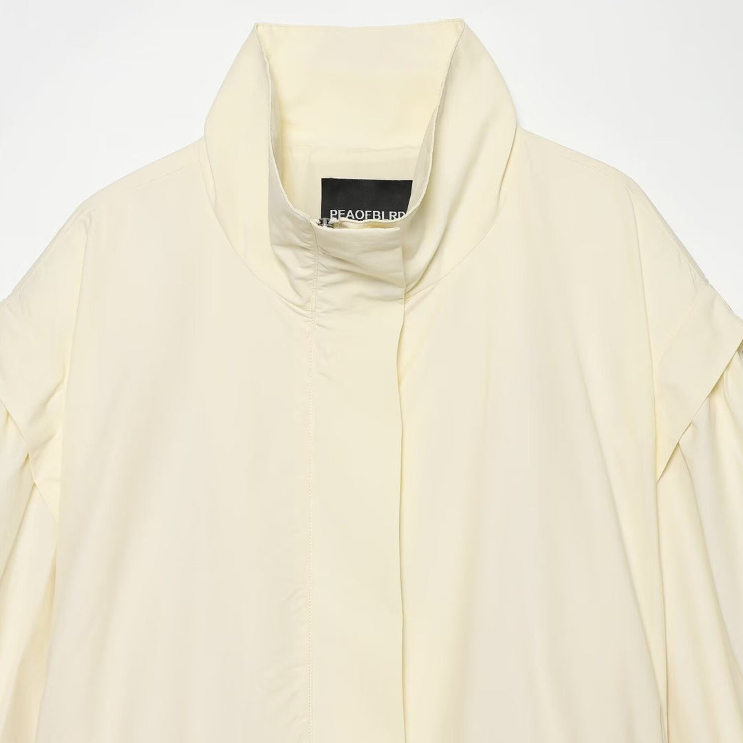 Damen Leichte Taillierte Jacke mit Stehkragen, Bindegürtel und Cape-Ärmeldetail Shop Nory