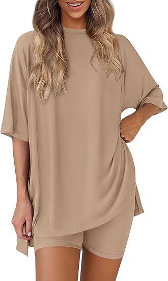 Damen Lässiges Lounge-Set mit übergroßem Oberteil und kurzen Hosen