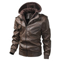 Herren Kunstlederjacke mit abnehmbarer Kapuze und Multifunktions-Taschen Shopnory