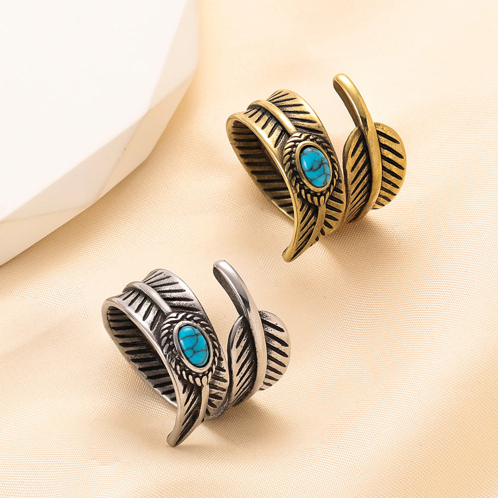 Damen Ring mit doppeltem Blattmotiv und hochwertigem Türkisstein Shop Nory
