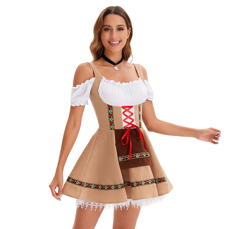 Damen nan traditionelles Oktoberfest Dirndl Minikleid mit Schnürung und abnehmbarer Schürze Shop Nory