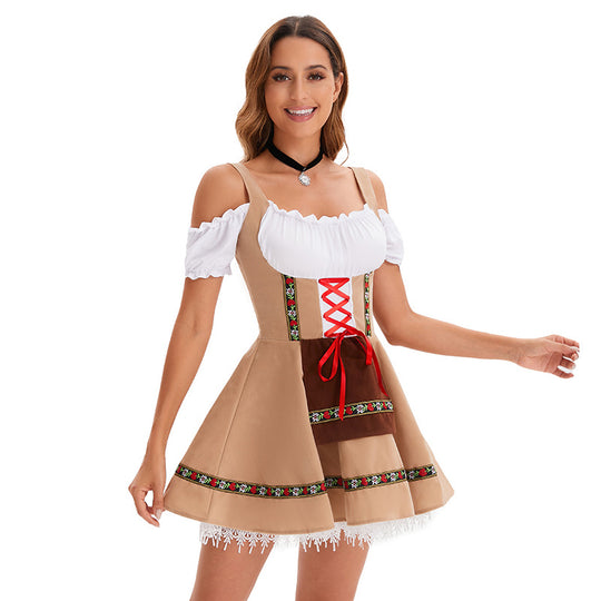 Damen nan traditionelles Oktoberfest Dirndl Minikleid mit Schnürung und abnehmbarer Schürze Shop Nory