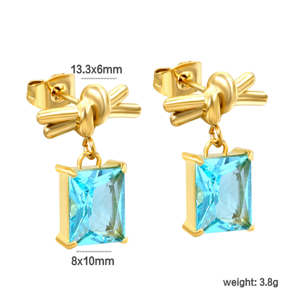 Damen Ohrringe mit funkelndem rechteckigem Zirkonia-Anhänger und eleganter Goldbeschichtung Shop Nory