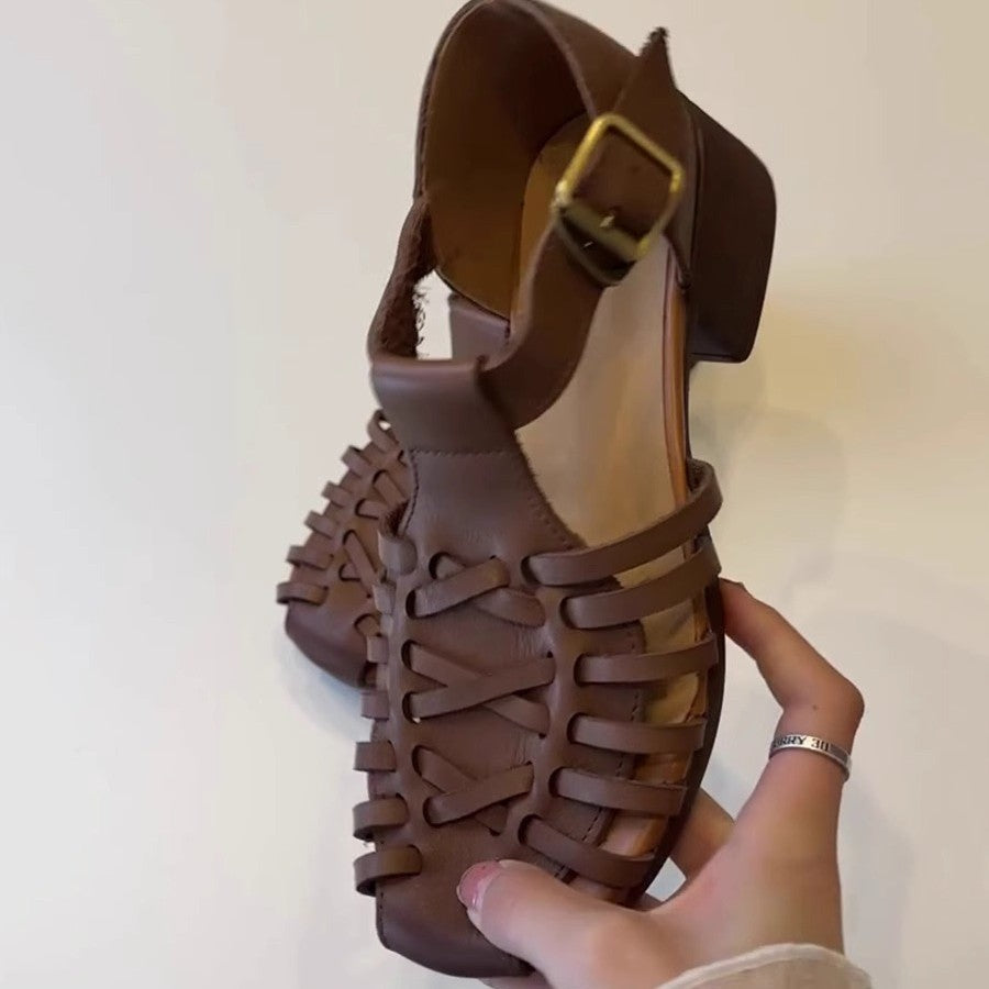 Damen Sandalen im trendigen Gitterdesign mit Blockabsatz Shopnory