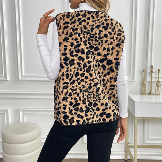 Damen Gefütterte Teddy‑Weste mit Leopardenmuster und aufgesetzten Taschen Shop Nory