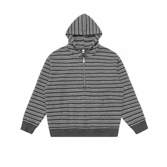 Unisex Gestreiftes Kapuzensweatshirt mit halbem Reißverschluss und Kängurutasche Shop Nory