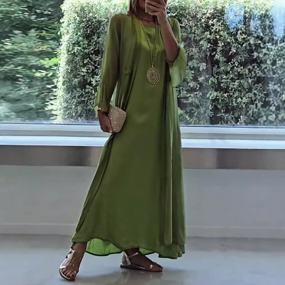 Damen nan elegante Lagen-Abendrobe mit gefüttertem Innenkleid, transparentem Chiffon-Überwurf und taillenverstellbaren Bändern