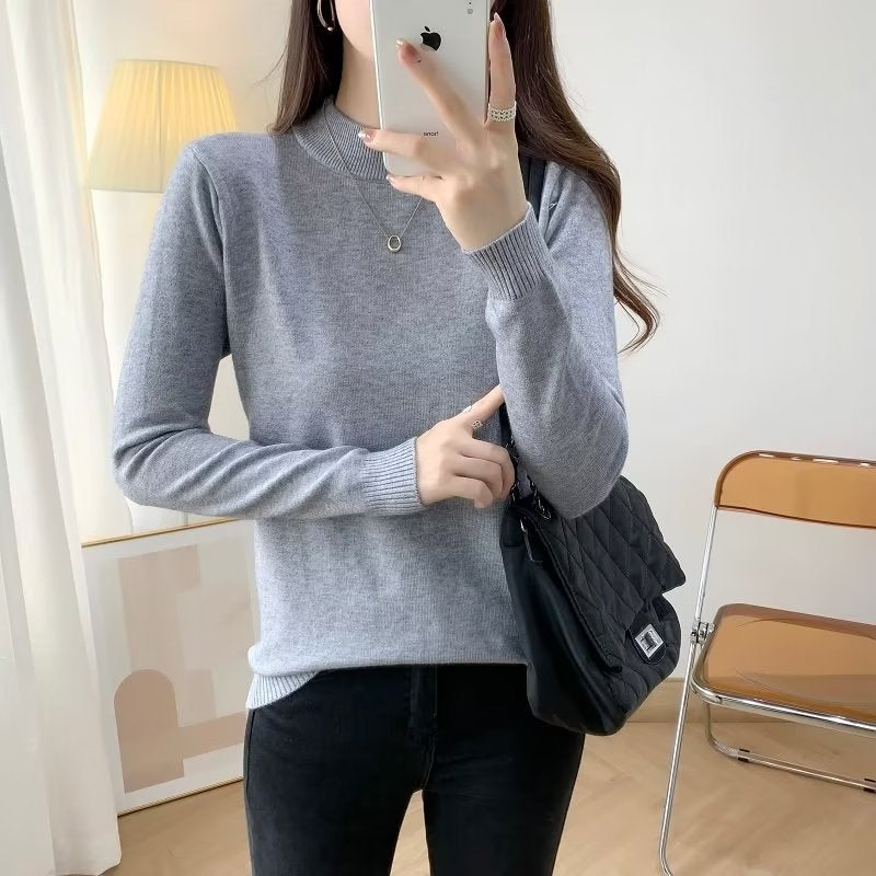Damen Feiner Langarm-Feinstrickpullover mit schmalem Stehkragen und gerippten Bündchen Shop Nory