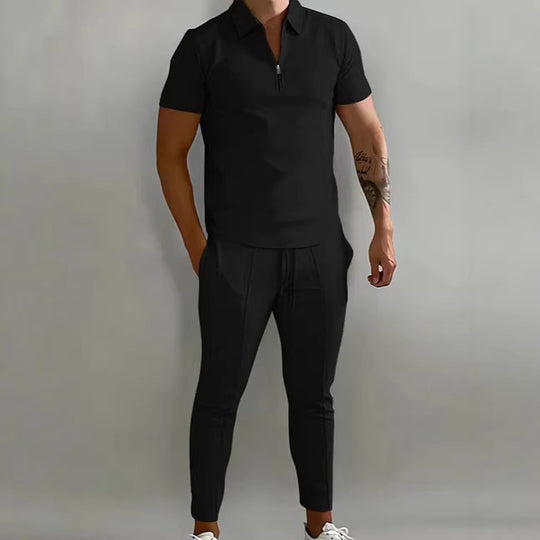 Herren Sportlicher Kurzarm Poloshirt und Hose Set