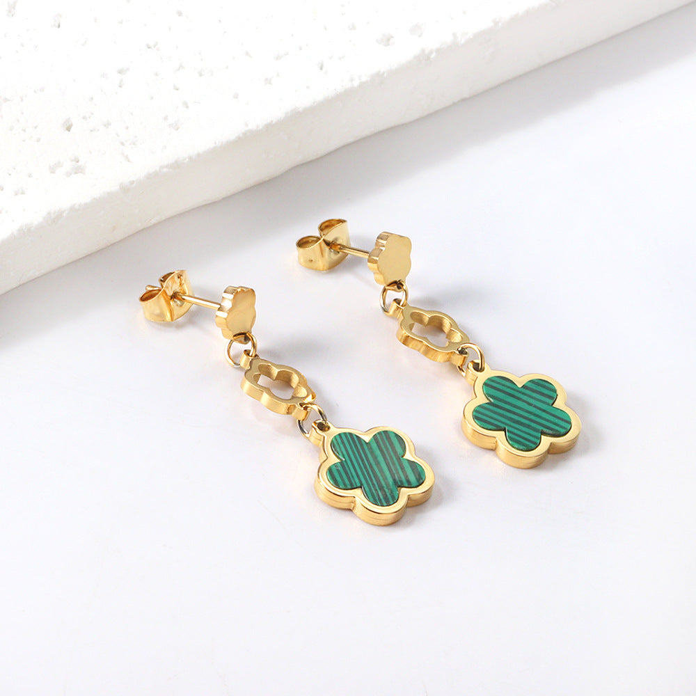Damen Hängende Ohrringe mit floralem Design und glänzender goldfarbener Oberfläche Shop Nory